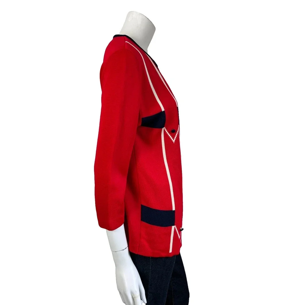 Vintage 1960s Double Knit Mod Cardigan Sweater Open Front ILGWU Red Size Medium - Picture 7 of 8